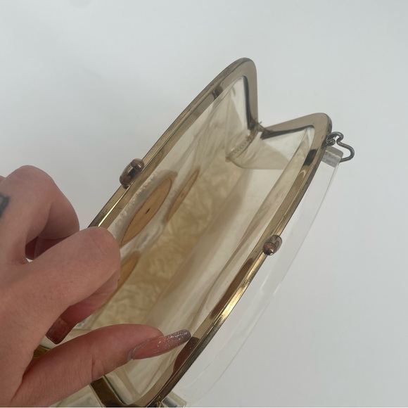 Vintage Lucite Handle Clear Plastic 40s/50s Handbag With Flowers & Beads - Picture 10 of 12